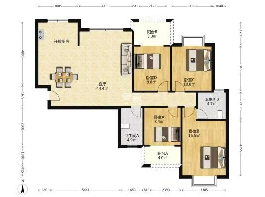 西郡佳园 4室2厅2卫 60.0万 西郡佳园 4室2厅2卫 60.0万室内图