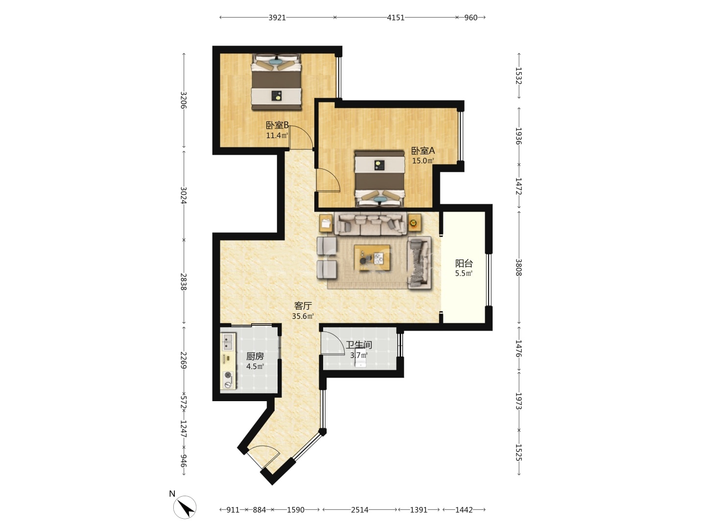 金馨花园  2室2厅1卫    35.0万室内图