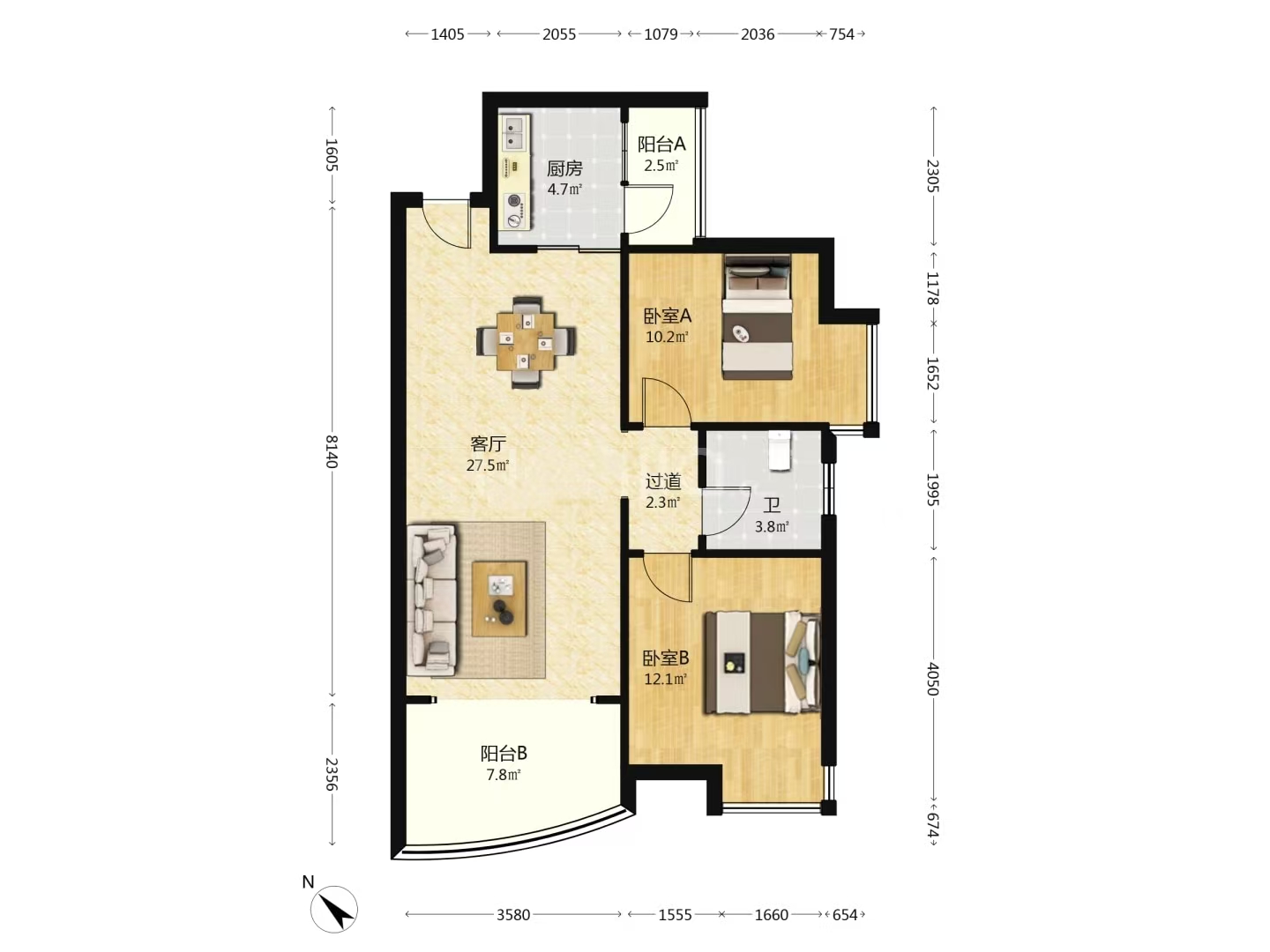 丽景滨江 2室1厅1卫 52.0万 丽景滨江 2室1厅1卫 52.0万室内图