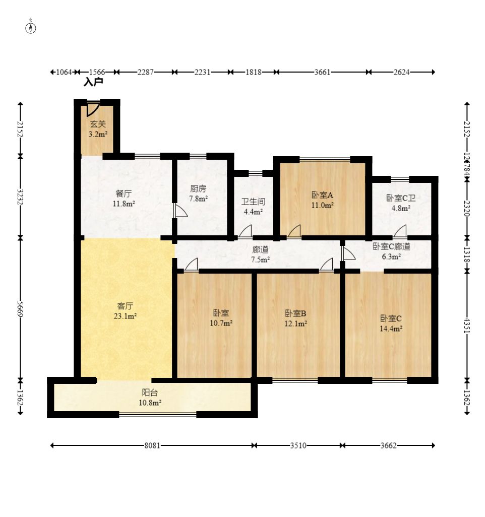 中海阅麓山一期  4室2厅2卫    5000.0元/月户型图