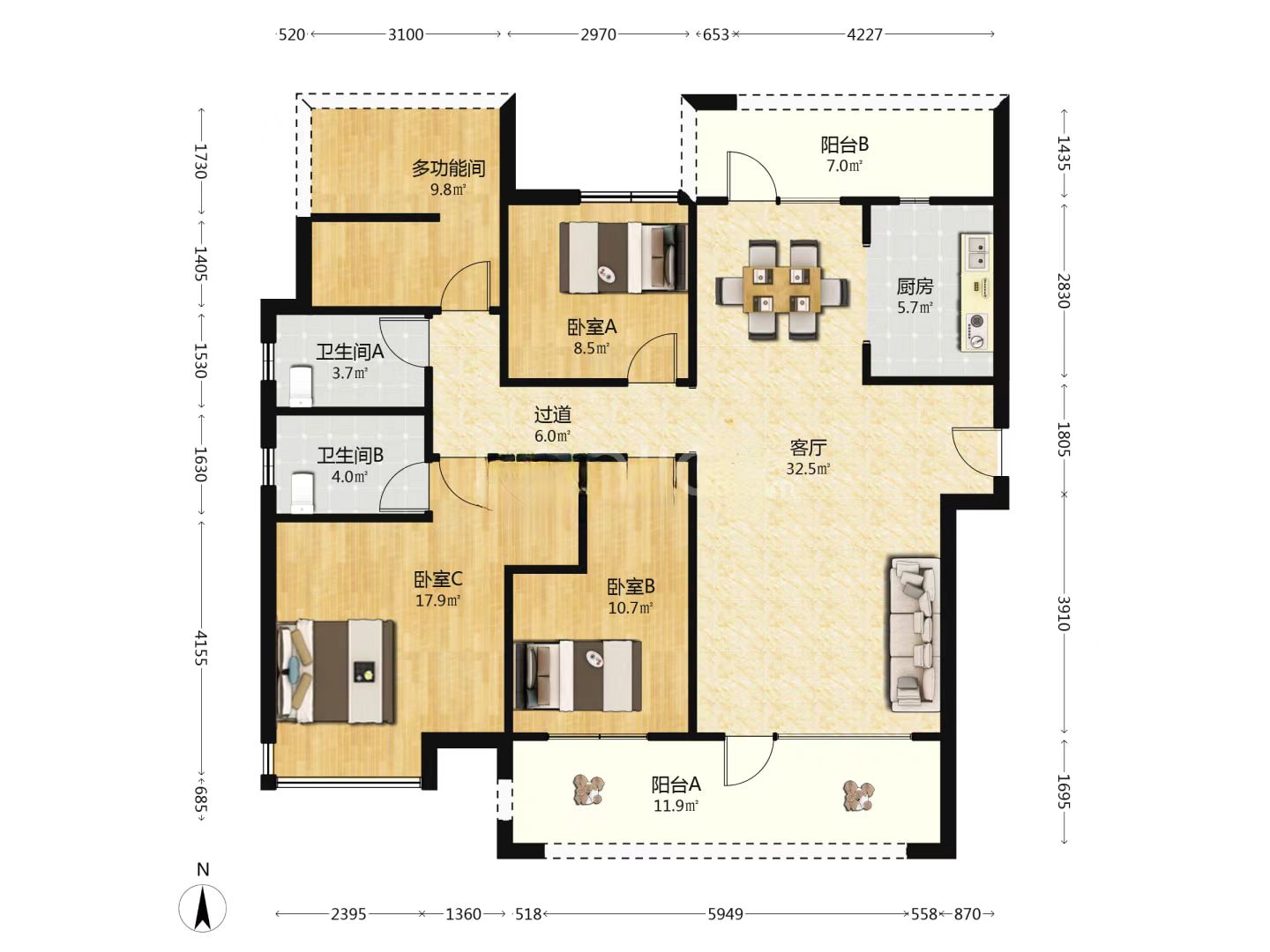 当代尚品苑  4室2厅2卫    66.0万室内图1