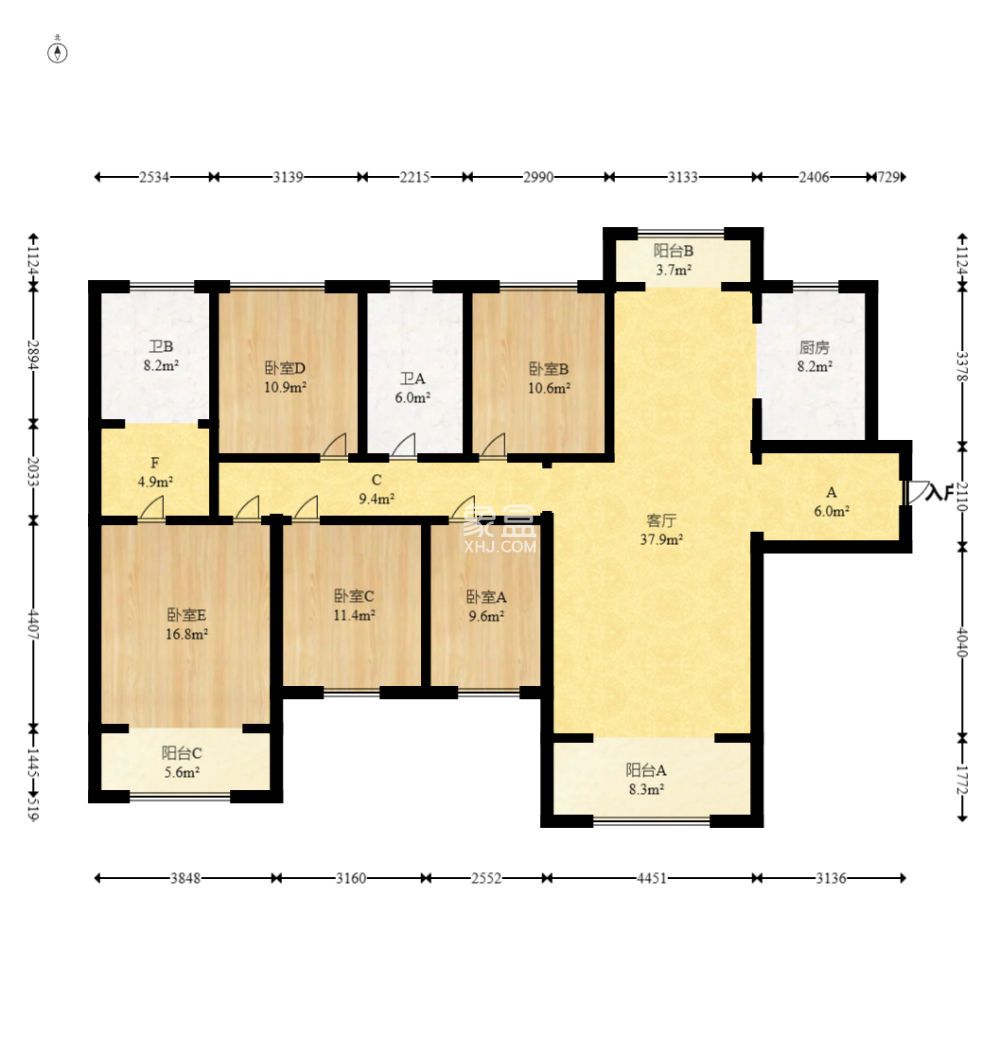 长房半岛蓝湾(观山月) 5室2厅2卫 2200.0元/月 长房半岛蓝湾(观山月) 5室2厅2卫 2200.0元/月户型图