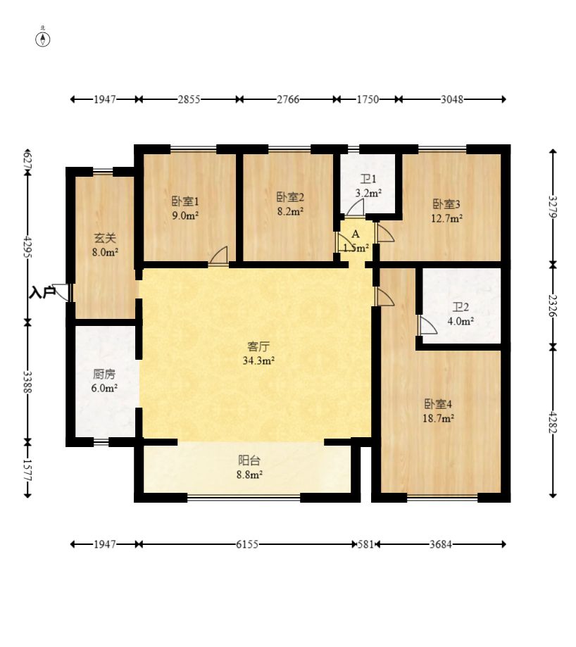 明发阅江悦府  4室2厅2卫    2800.0元/月户型图