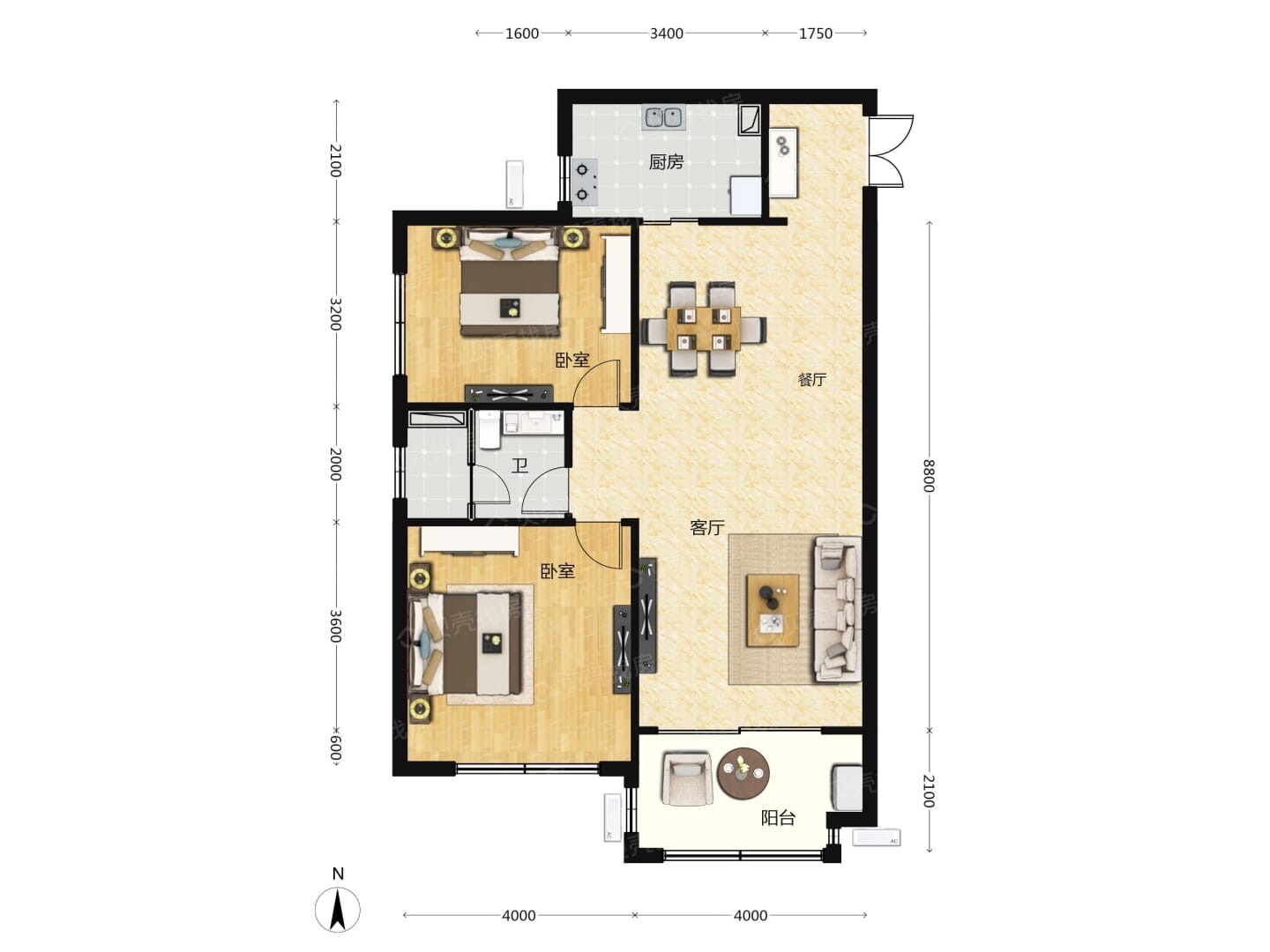 锦地翰城四期 2室2厅1卫 105.0万 锦地翰城四期 2室2厅1卫 105.0万户型图