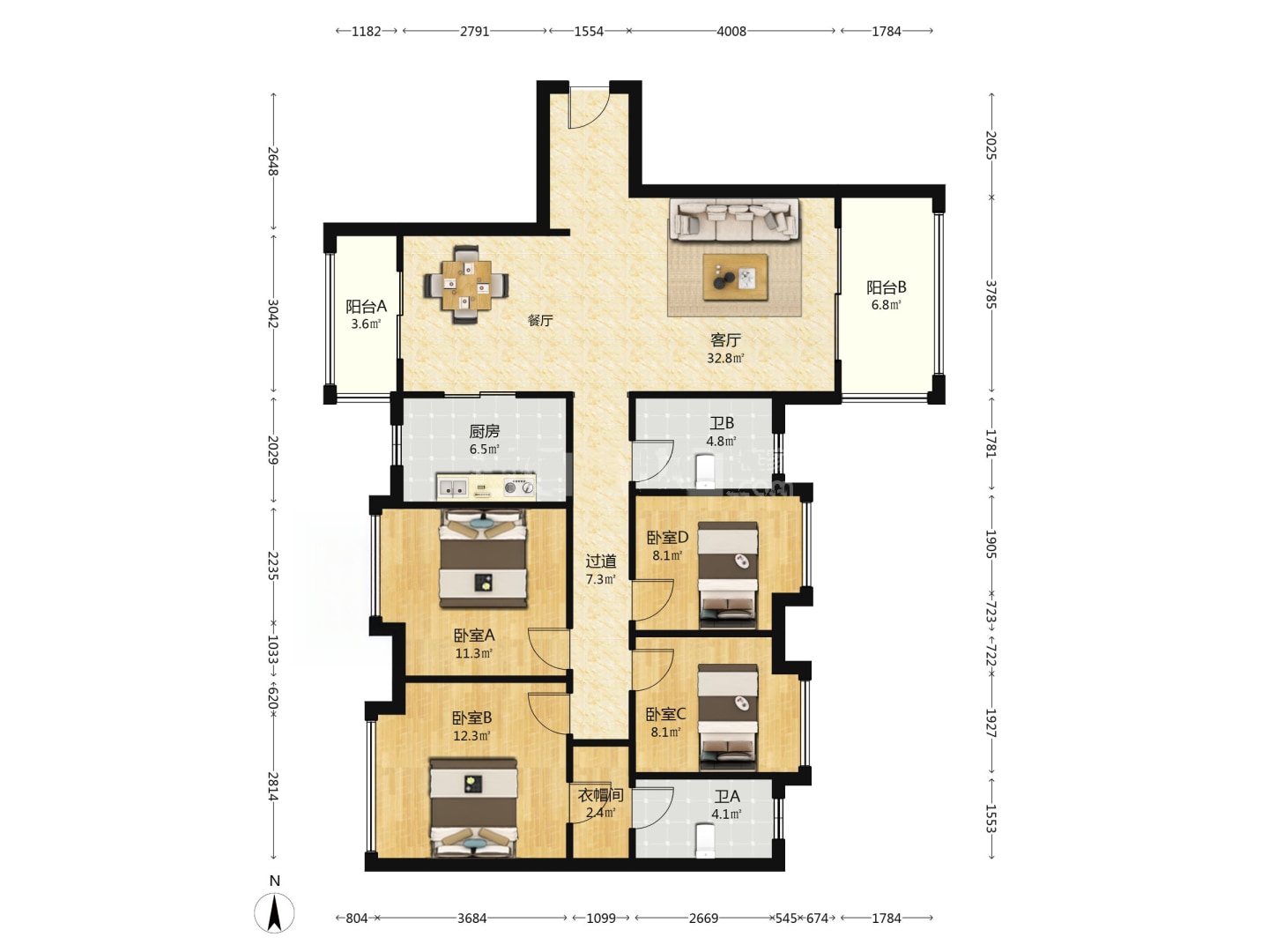 美的雪峰山  4室2厅2卫    87.8万室内图