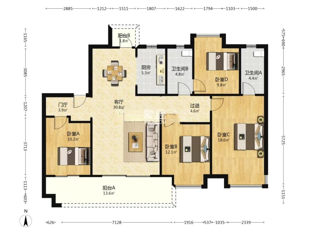 中大城小区  4室2厅2卫    90.0万