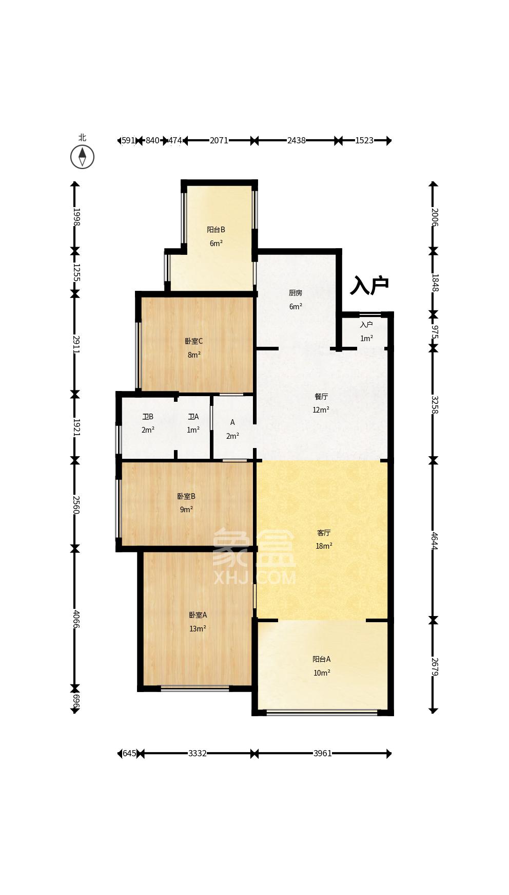 长房半岛蓝湾(观山月) 3室2厅1卫 2600.0元/月 长房半岛蓝湾(观山月) 3室2厅1卫 2600.0元/月户型图