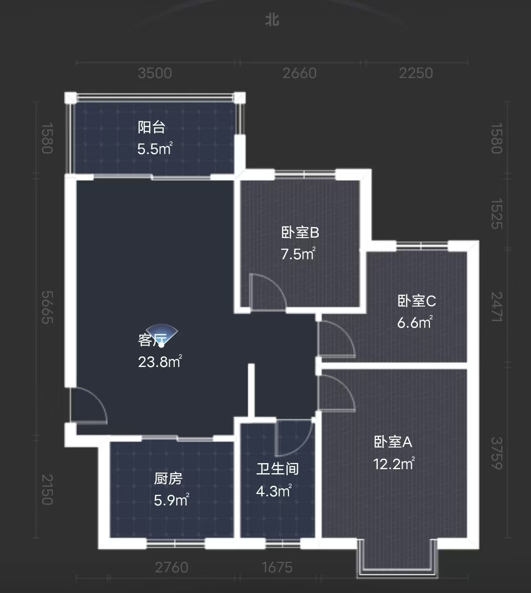 恒大华府  3室2厅1卫    66.0万室内图