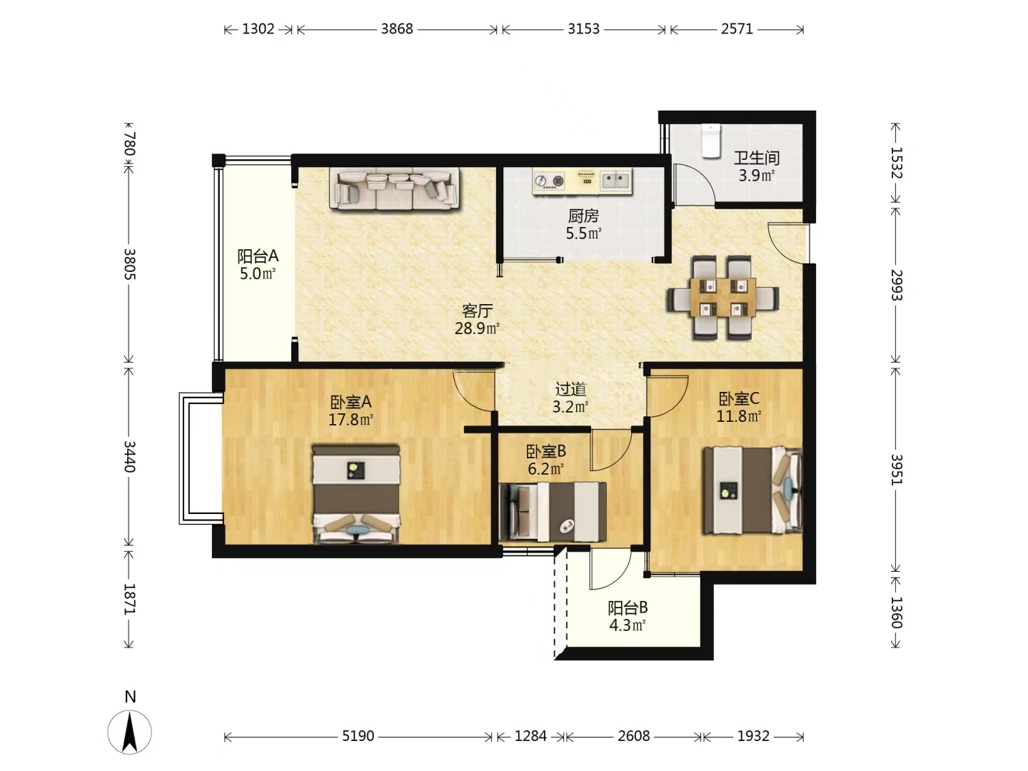 新澜府  3室2厅2卫    38.8万室内图