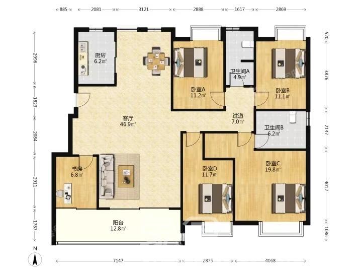 茂华国际湘 5室2厅2卫 4000.0元/月 茂华国际湘 5室2厅2卫 4000.0元/月室内图