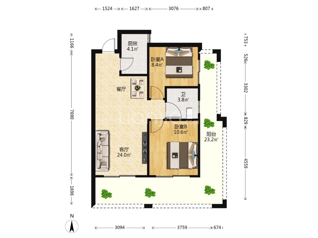 南海幸福汇 2室1厅1卫 65.0万 南海幸福汇 2室1厅1卫 65.0万户型图