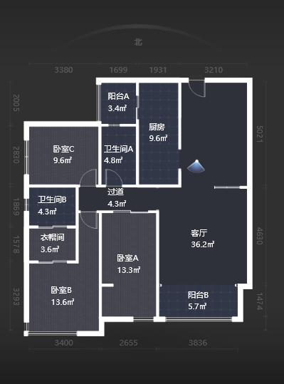 湘银星城  3室2厅2卫    79.8万室内图