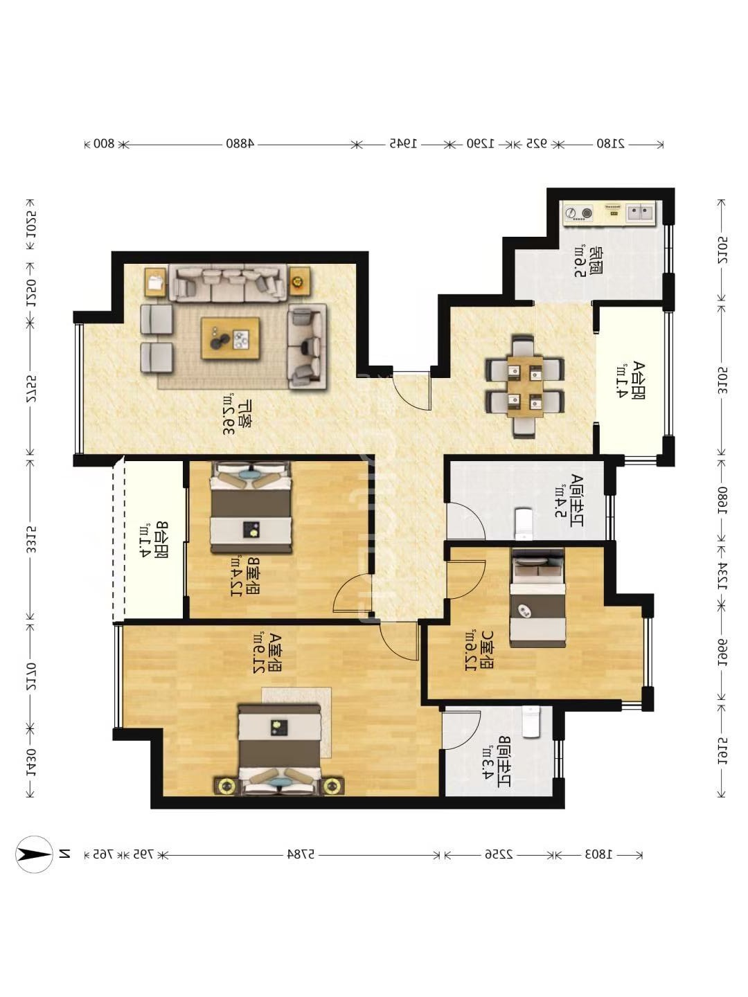 颐景园3期协力小区  3室2厅2卫    100.0万室内图
