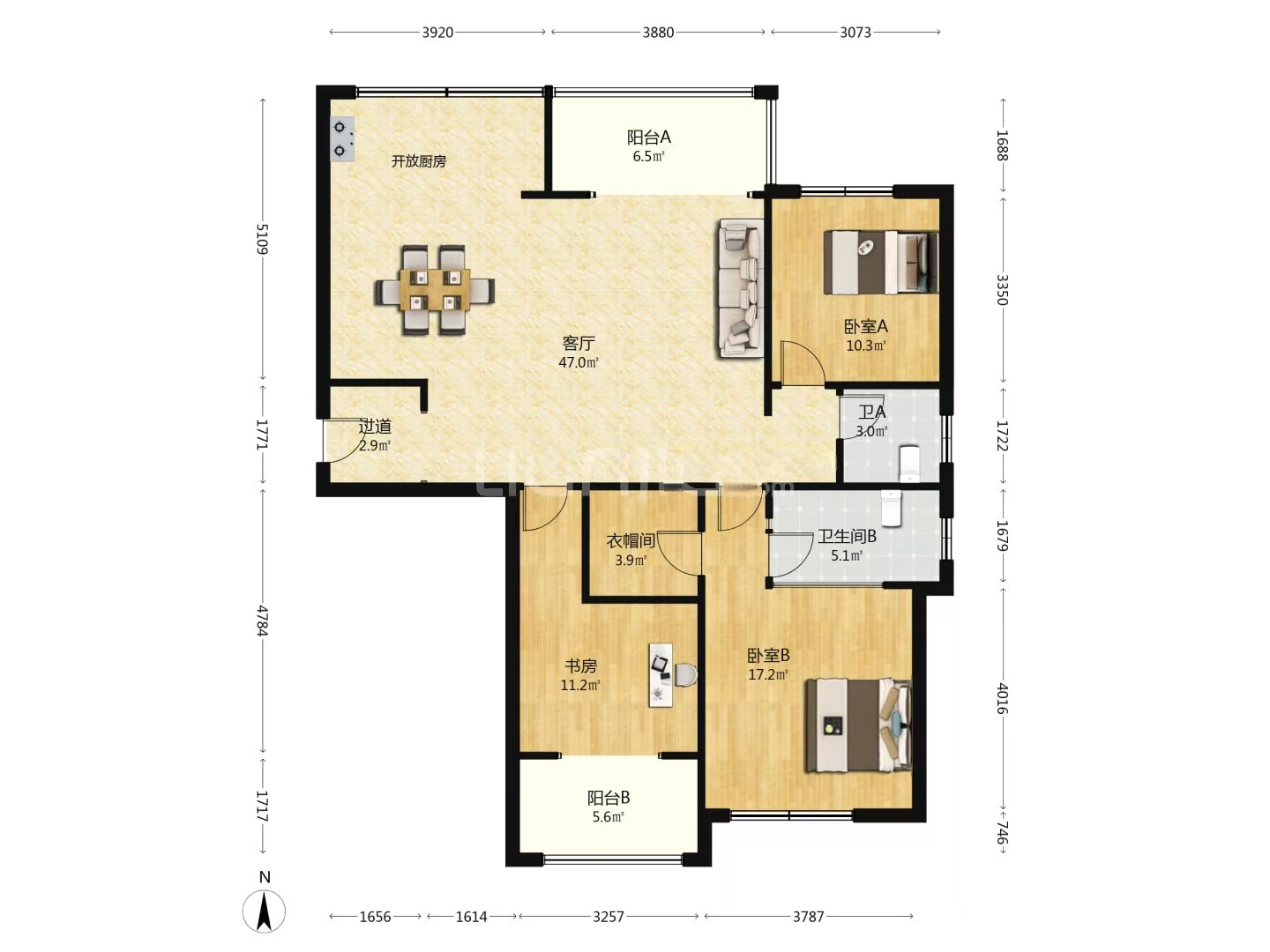 尚格名城万家理想  3室2厅2卫    99.8万室内图