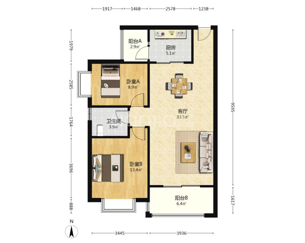 云溪谷  2室2厅1卫    35.0万室内图