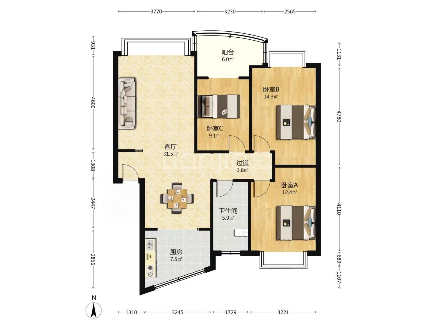 湘银二期世纪花园  3室2厅2卫    49.8万室内图