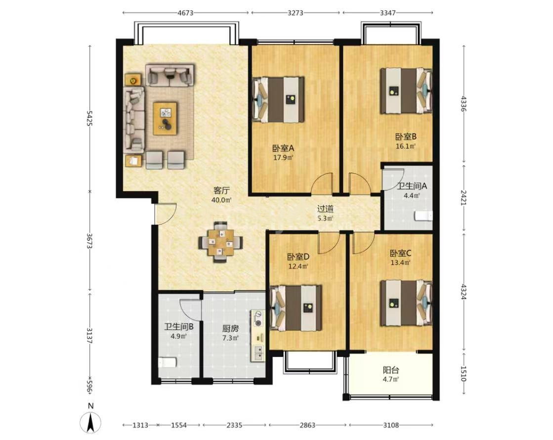 明月湖  3室2厅2卫    40.0万室内图