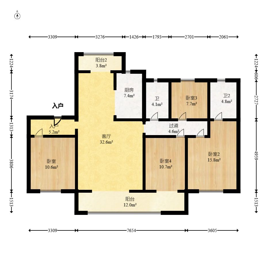 龙湖舜山府  4室2厅2卫    4800.0元/月户型图