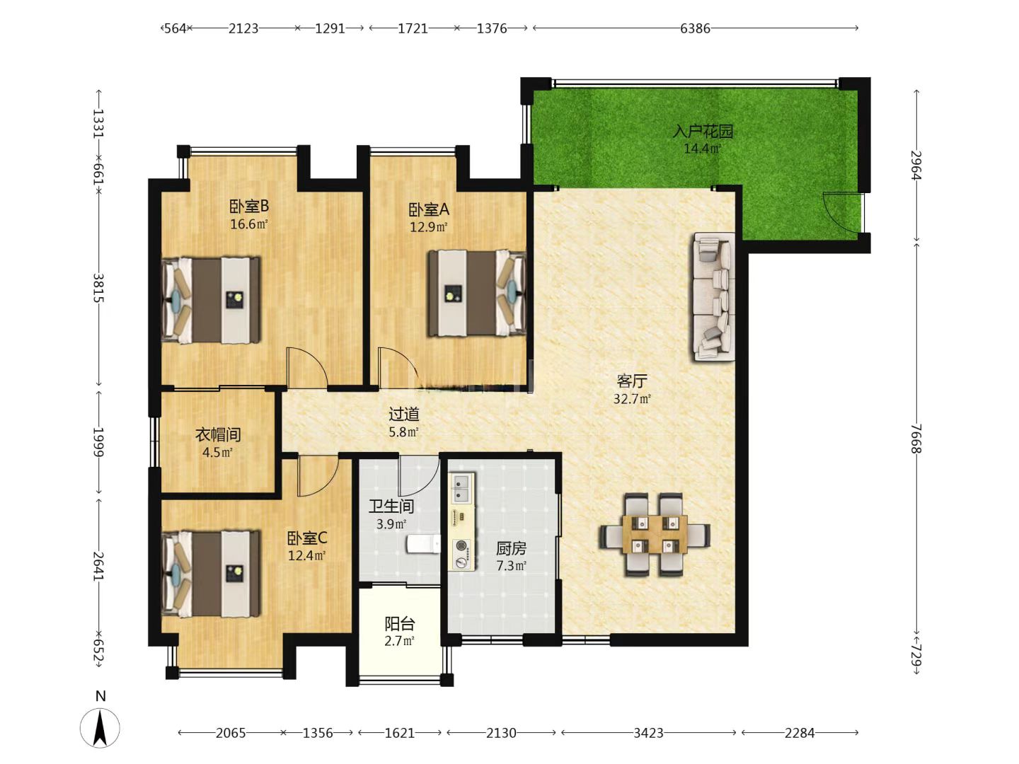 华晨御园 3室2厅2卫 76.0万 华晨御园 3室2厅2卫 76.0万室内图