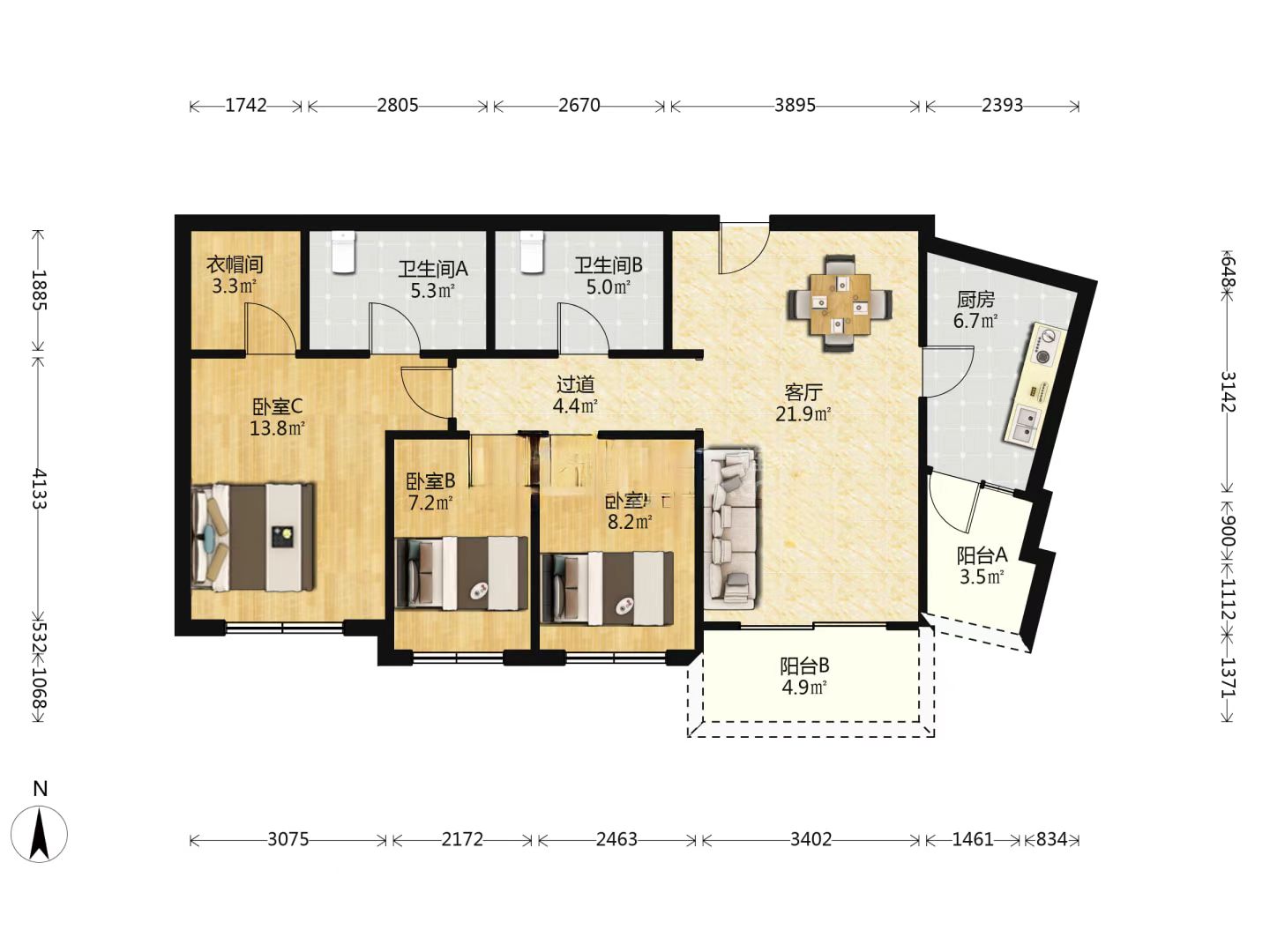 晋合湘水湾一期 3室2厅2卫 65.0万 晋合湘水湾一期 3室2厅2卫 65.0万室内图