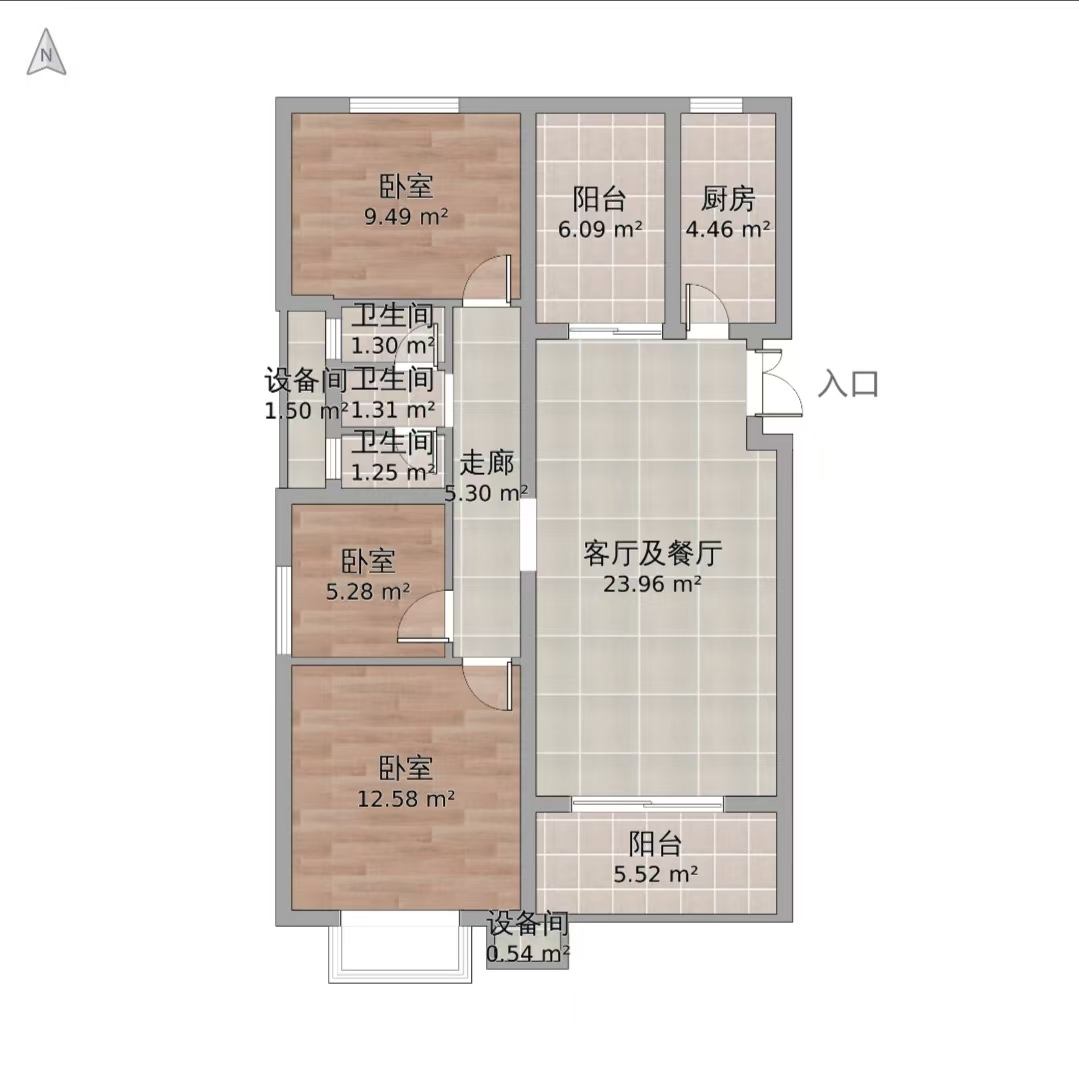 枫华府第  3室2厅2卫    1500.0元/月户型图