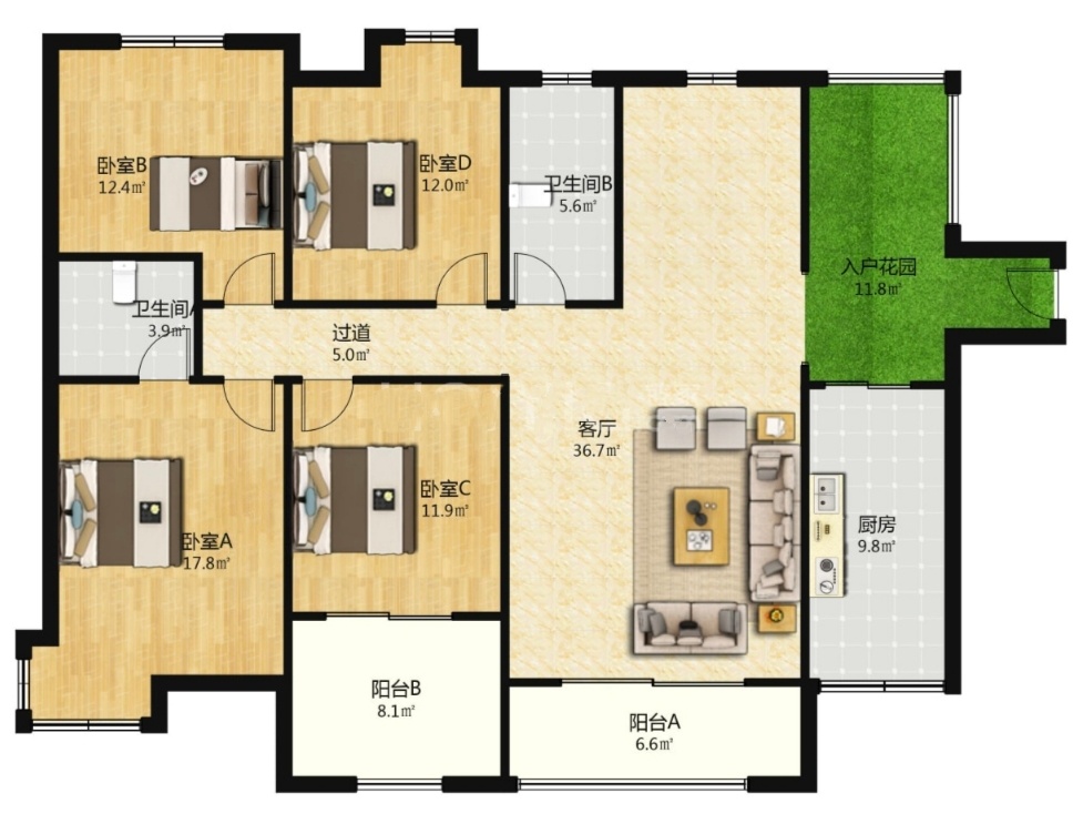 金碧花园 4室2厅2卫 82.0万 金碧花园 4室2厅2卫 82.0万室内图