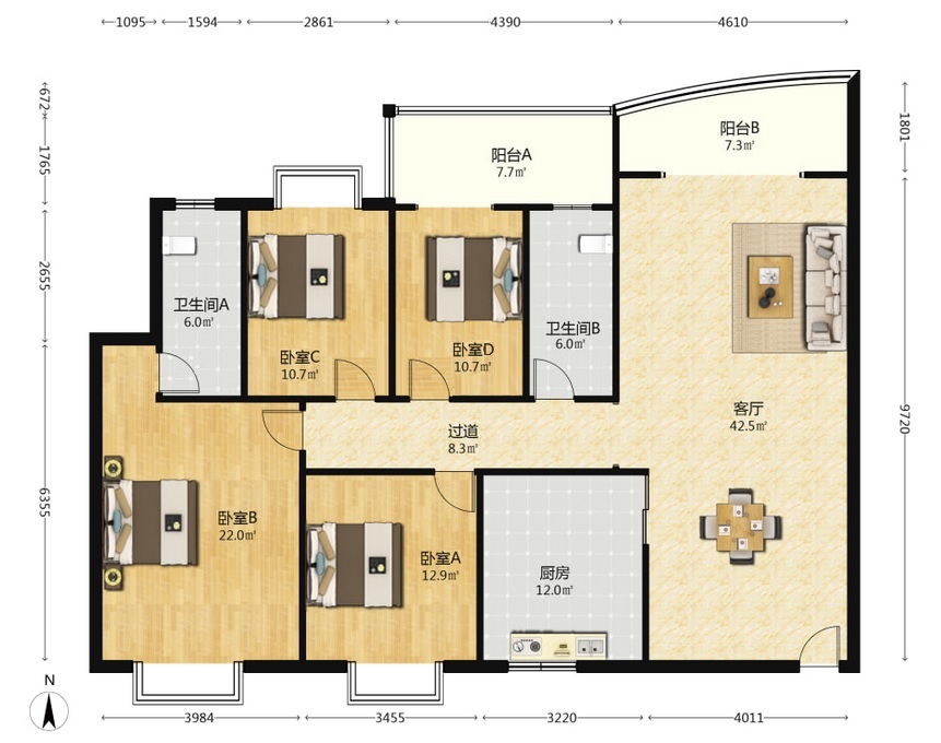 顺鑫佳园  4室2厅2卫    78.8万室内图