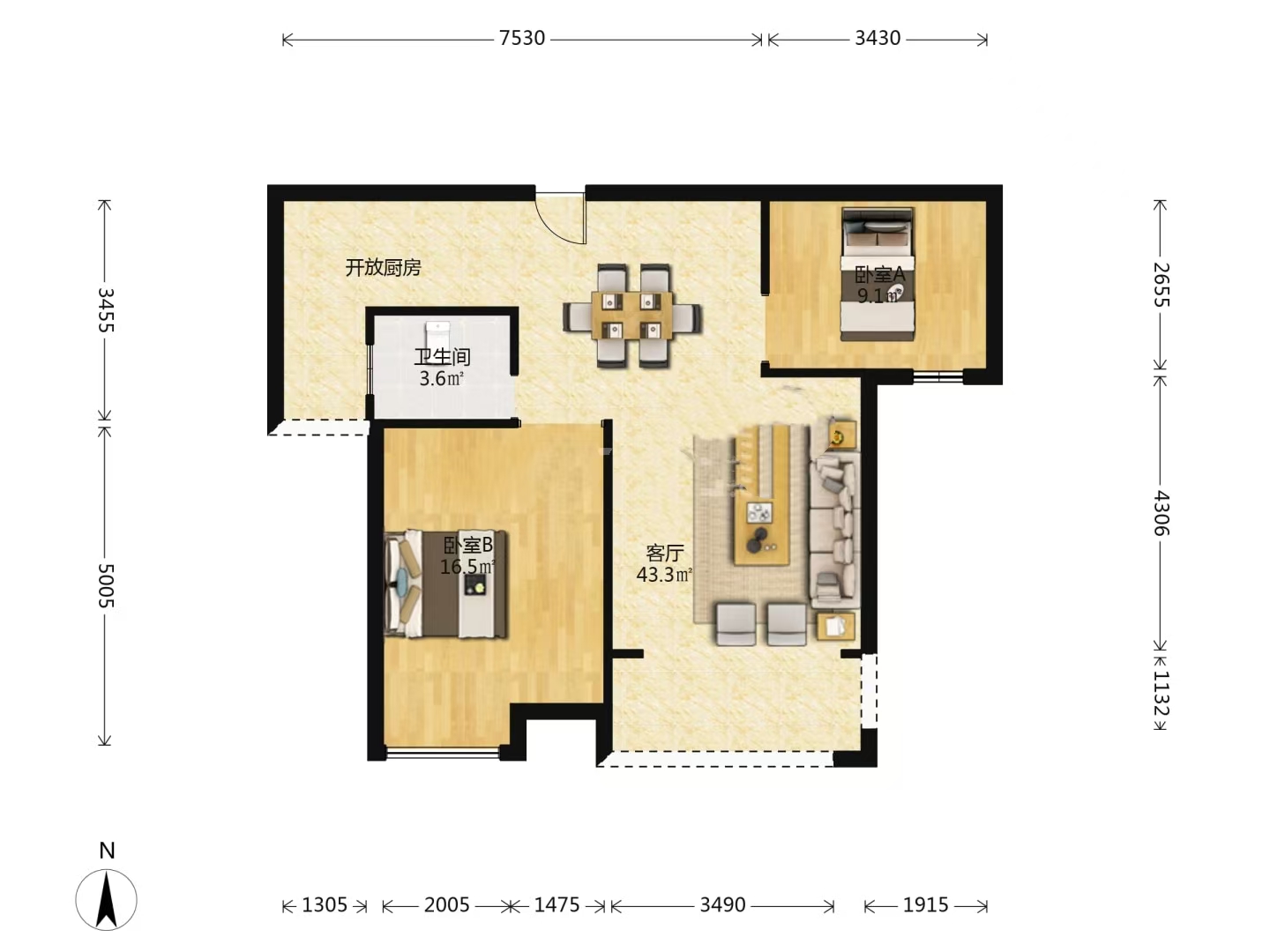 学府华庭  2室2厅1卫    26.0万室内图1
