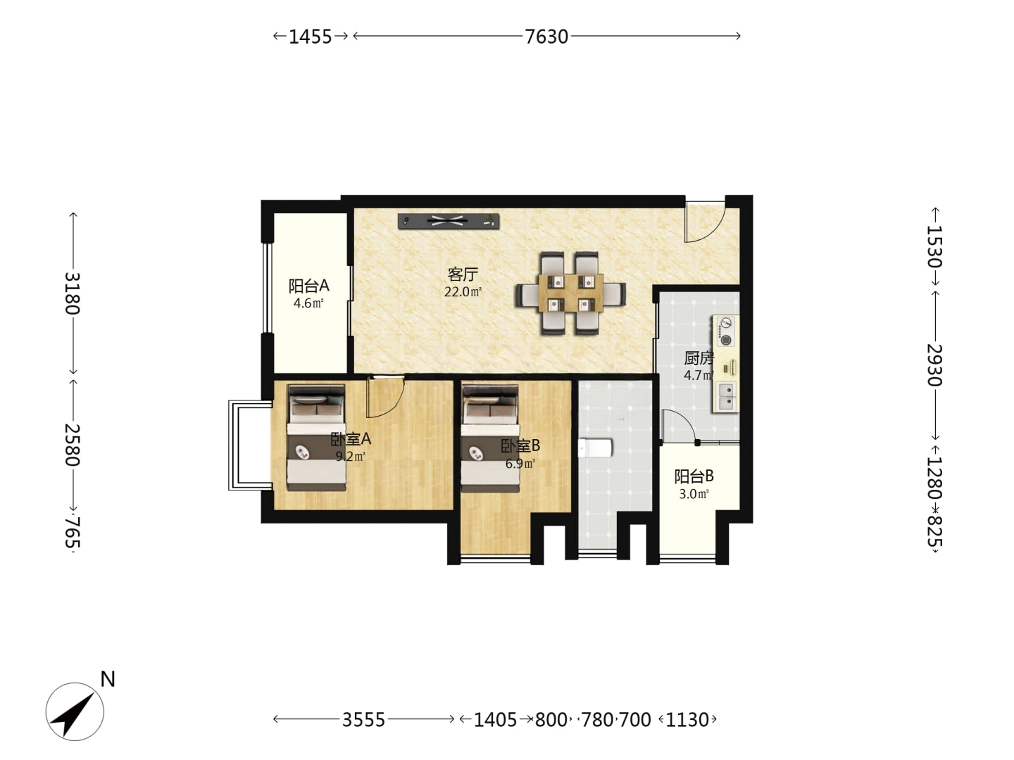 恒大御景湾  2室2厅1卫    41.8万室内图