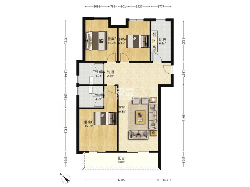 香江悦府  3室2厅2卫    59.8万