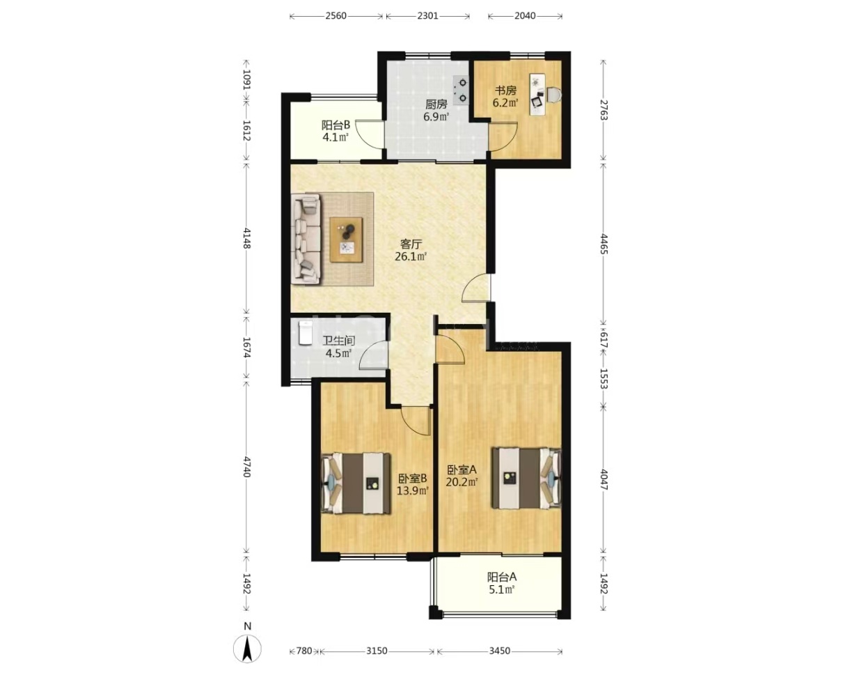尚格名城花好悦园4期  3室2厅1卫    46.8万室内图