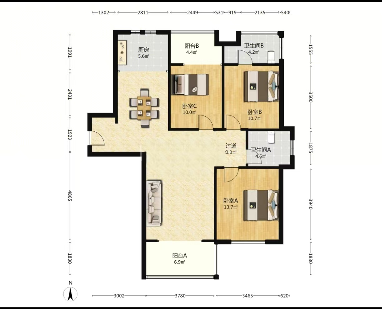 尚格名城香榭丽舍  3室2厅2卫    63.0万室内图