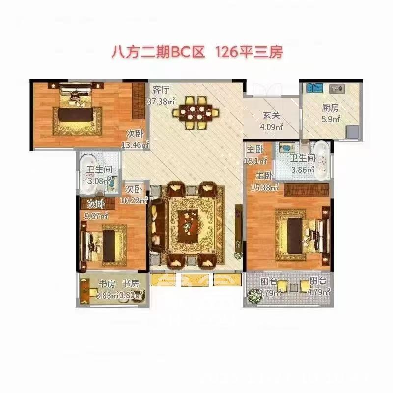 八方小区C区 3室2厅2卫 4200.0元/月 八方小区C区 3室2厅2卫 4200.0元/月户型图