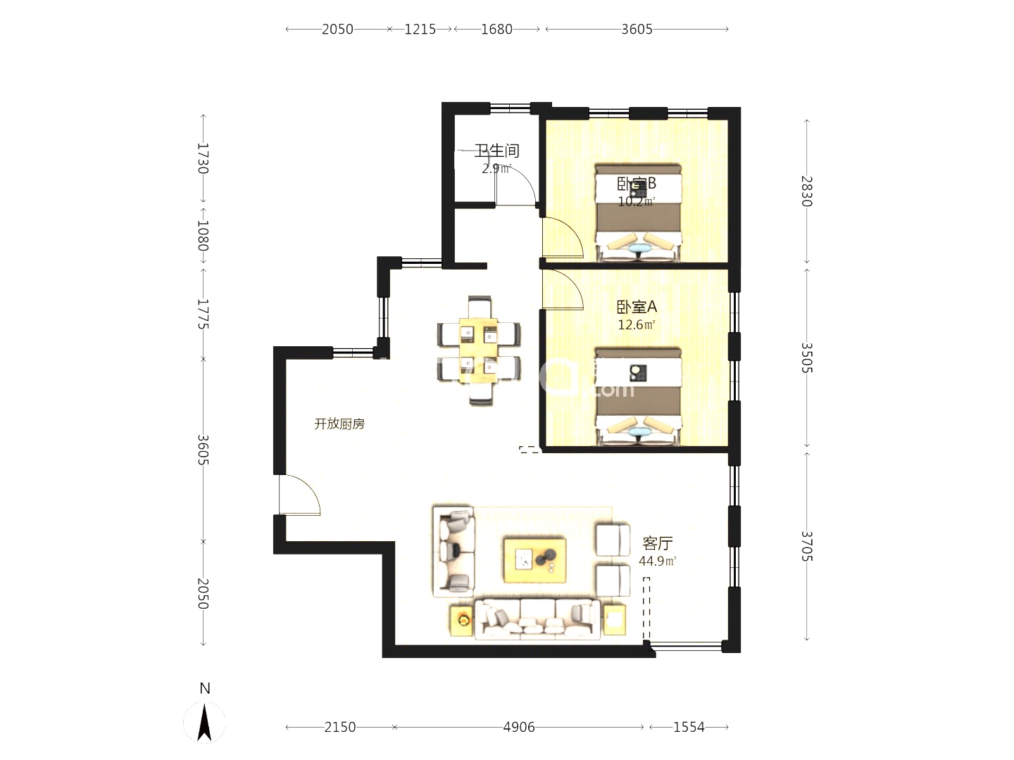 嘉盛华府  2室2厅2卫    34.8万室内图