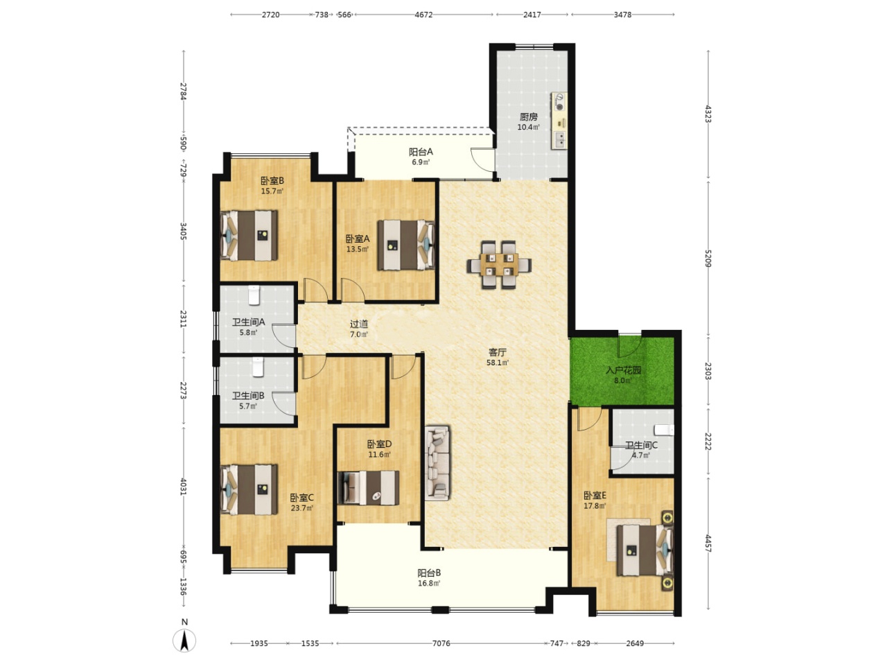 华晨神农湾 4室2厅3卫 145.0万 华晨神农湾 4室2厅3卫 145.0万室内图
