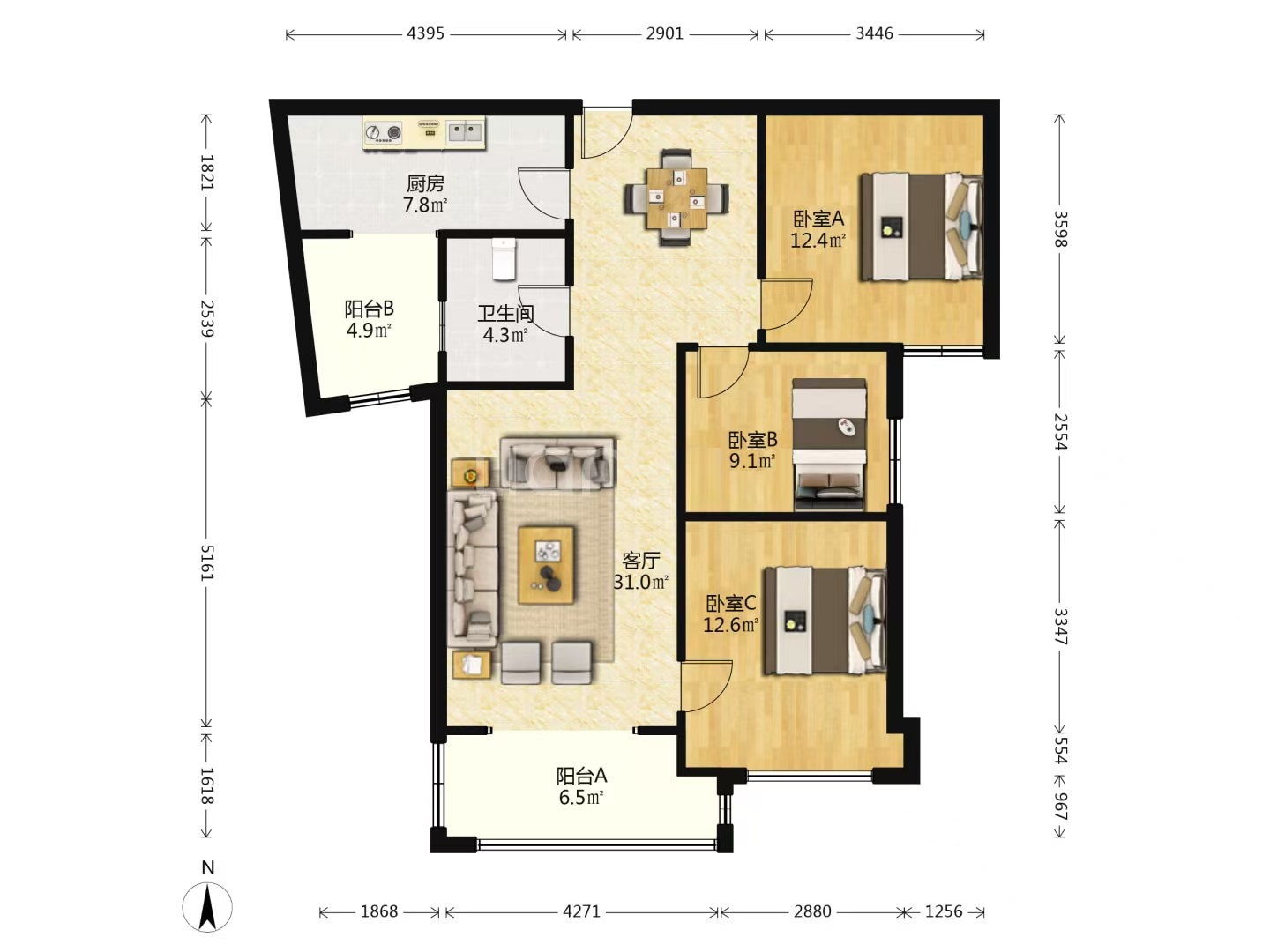 凯旋名门人民中路1006号 3室2厅1卫 42.0万 凯旋名门人民中路1006号 3室2厅1卫 42.0万室内图