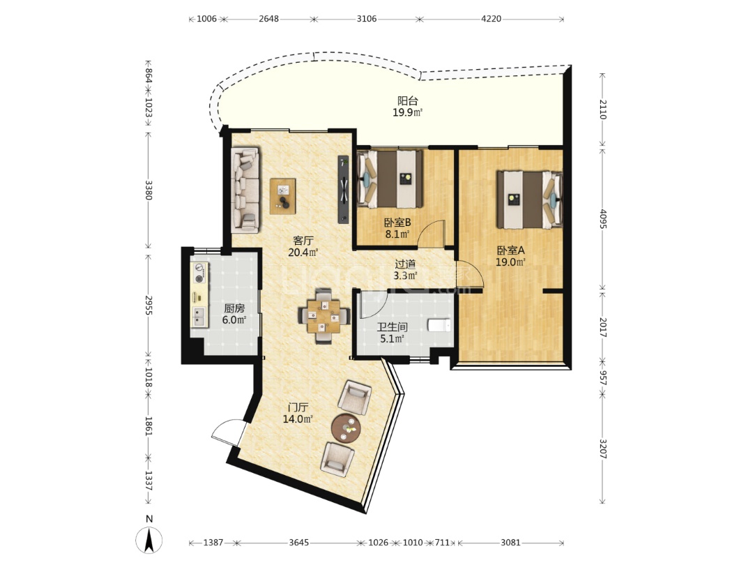 绿地海长流二期  2室2厅1卫    113.0万