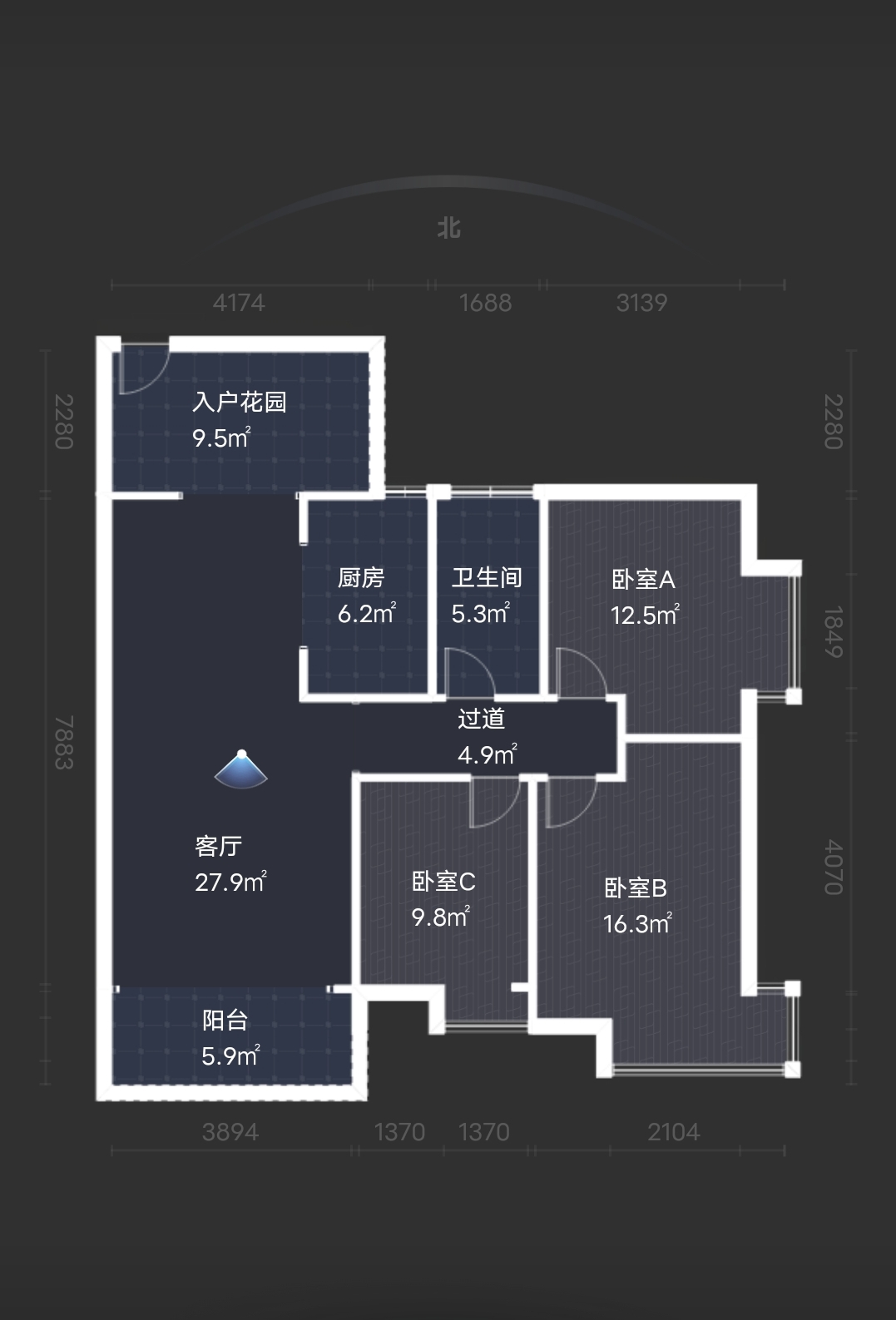 湘江名都  3室3厅1卫    50.0万室内图