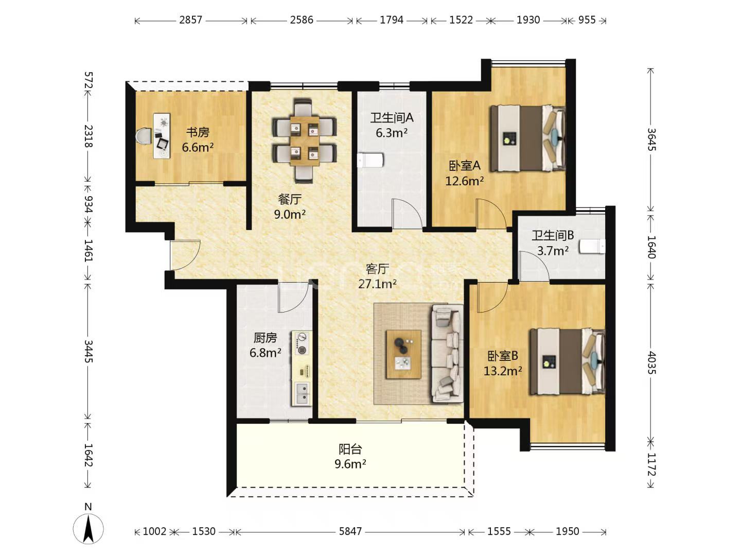 中建御山和苑  3室2厅2卫    62.0万室内图