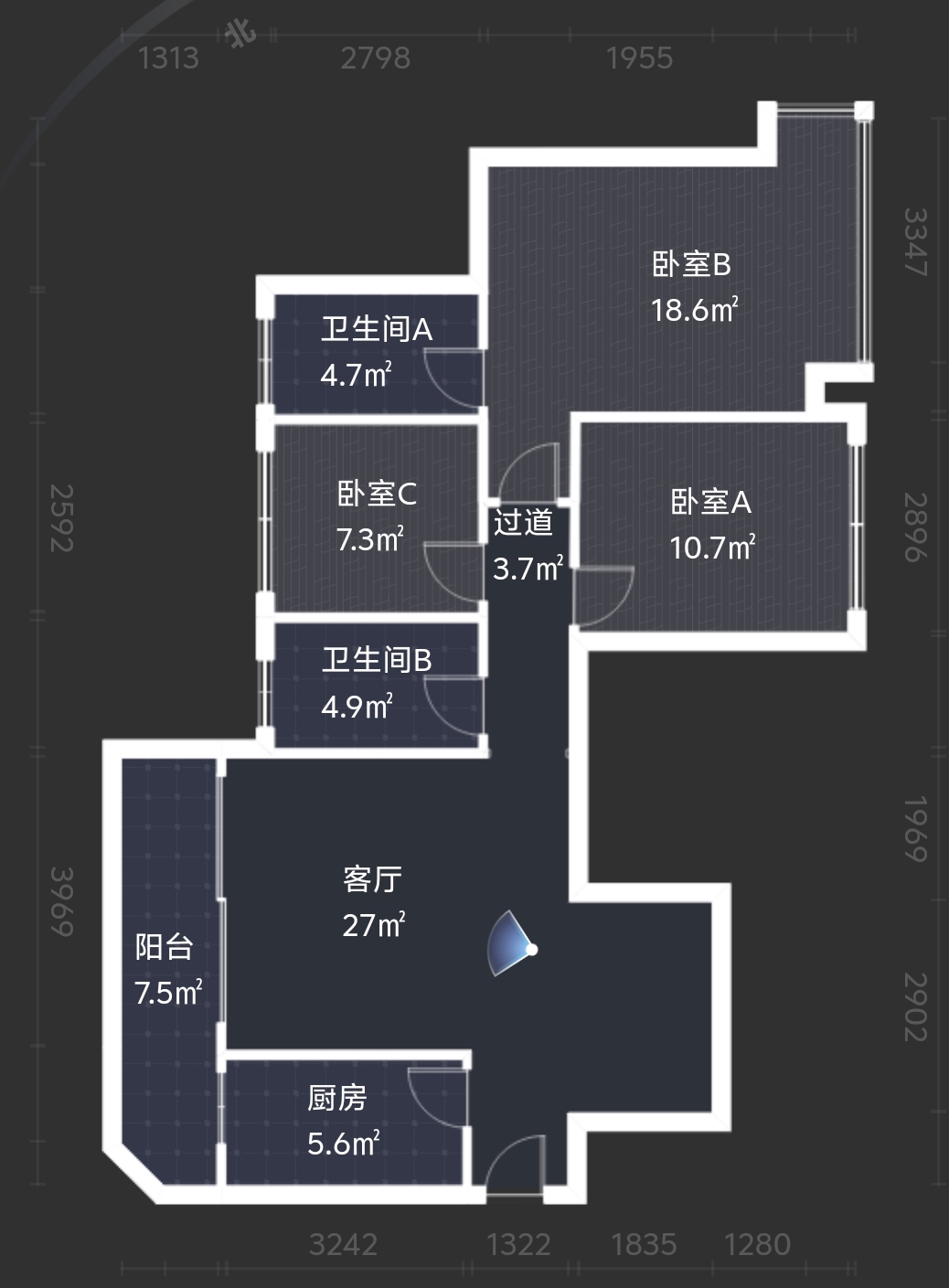 株洲恒大名都  3室2厅2卫    55.0万室内图