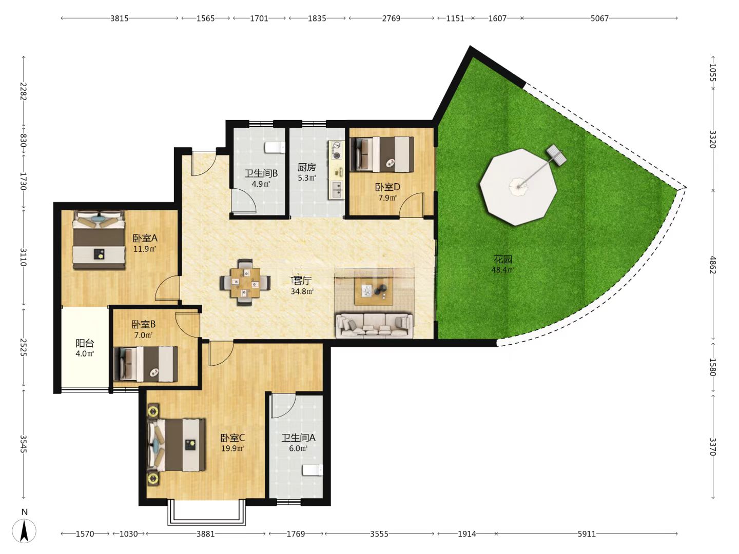 第四代住房未来社区  4室2厅2卫    150.0万室内图
