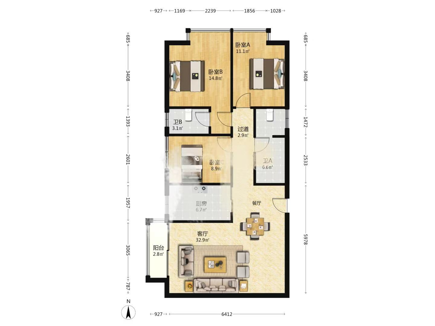 中旺锦安城 3室2厅2卫 41.8万 中旺锦安城 3室2厅2卫 41.8万室内图