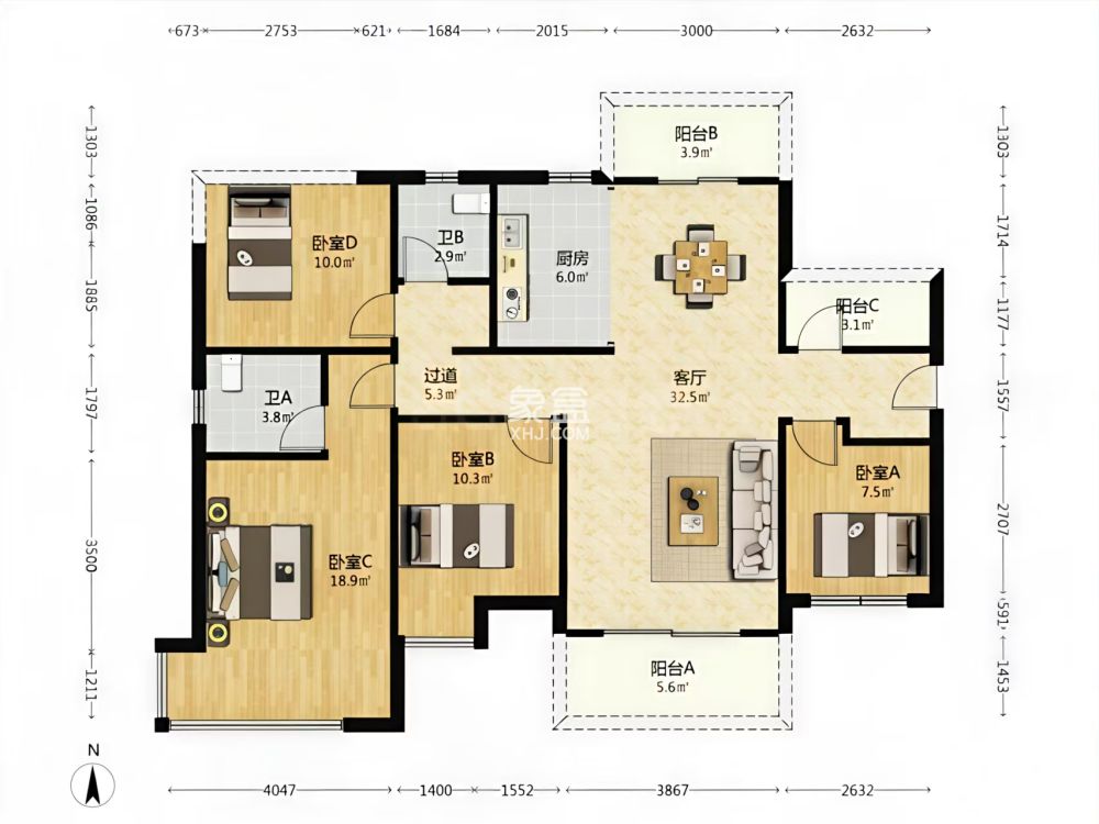 蓝溪谷  4室2厅2卫    58.0万