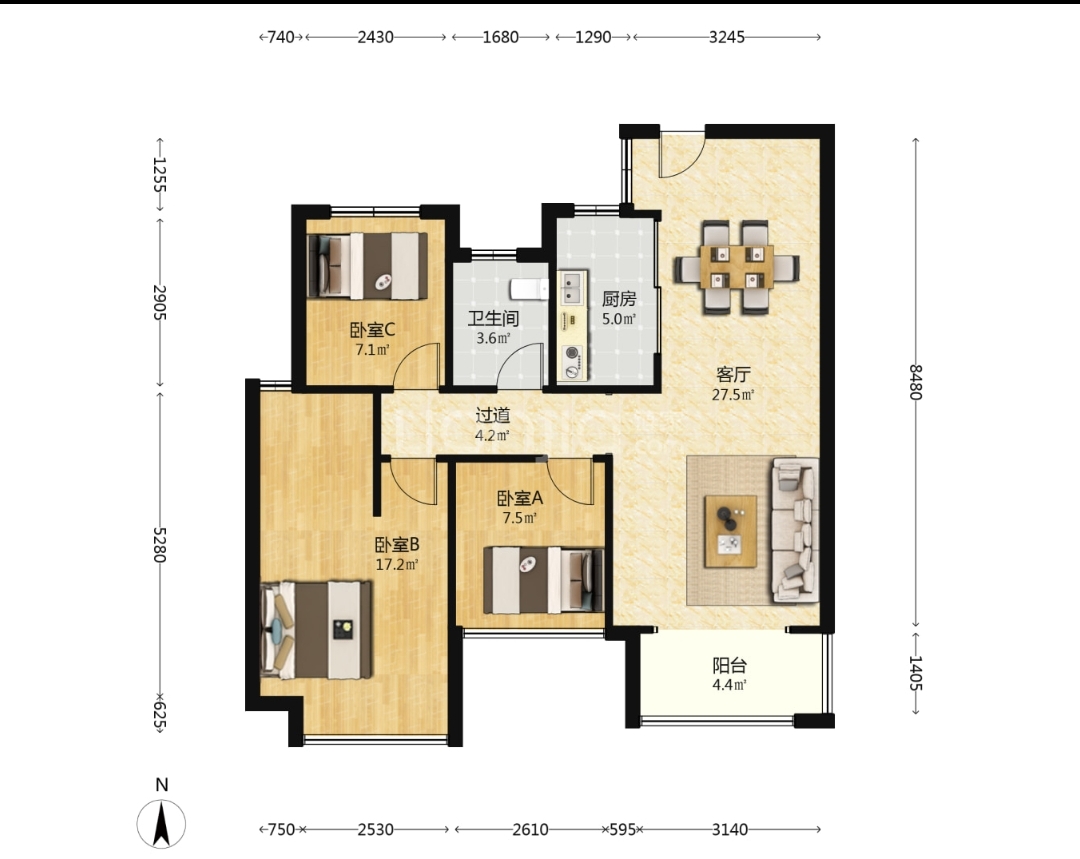 春藤小镇  3室2厅2卫    75.0万室内图
