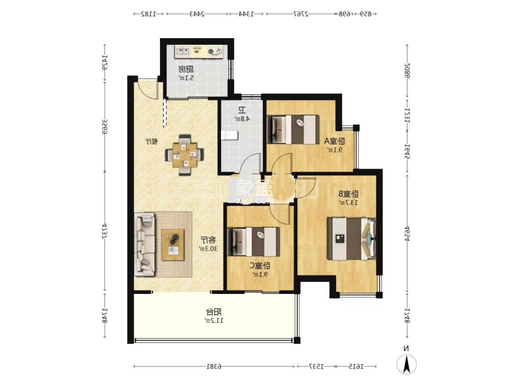 时代新城（翰林府）  3室2厅1卫    38.0万