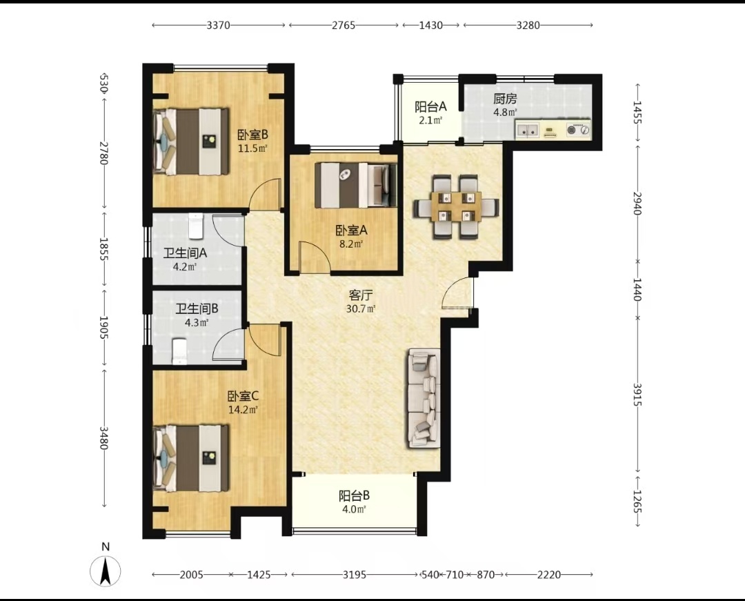 春藤小镇  3室2厅2卫    79.8万室内图