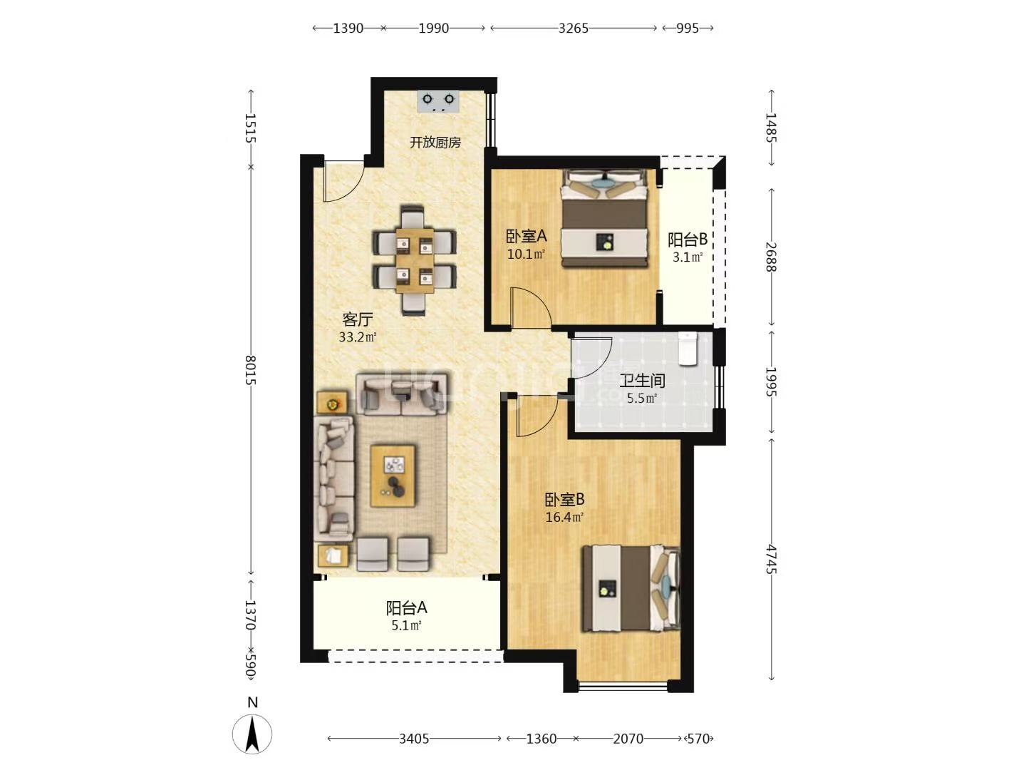 西郡佳园  2室2厅1卫    34.0万