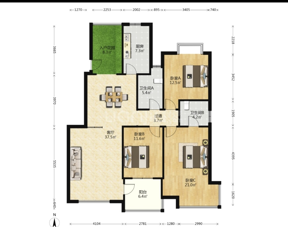 紫苑江岸  3室2厅1卫    39.0万室内图