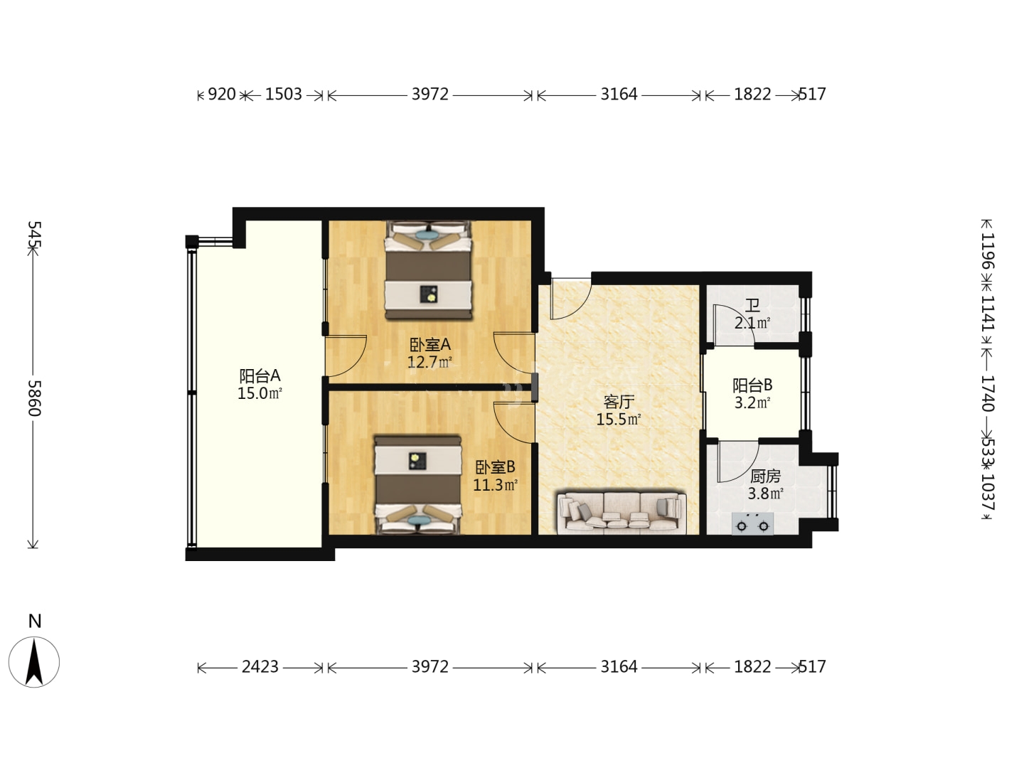 中兴村  2室2厅1卫    32.8万室内图