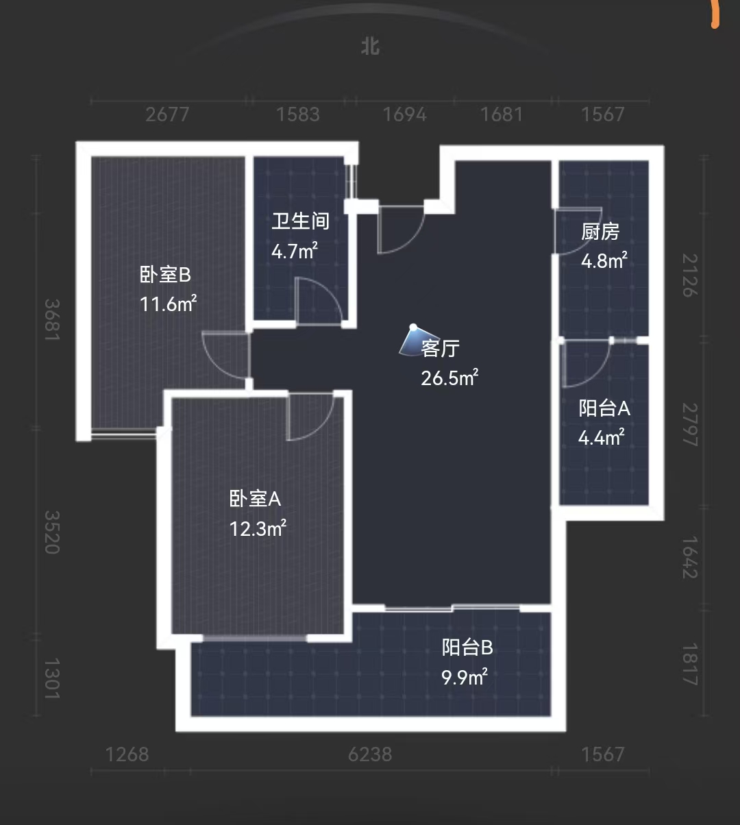 晋合湘水湾四期  2室2厅1卫    60.0万室内图